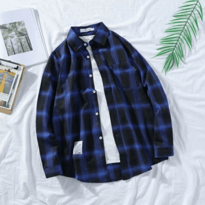 Men's Long Sleeve Plaid Shirt- Blue