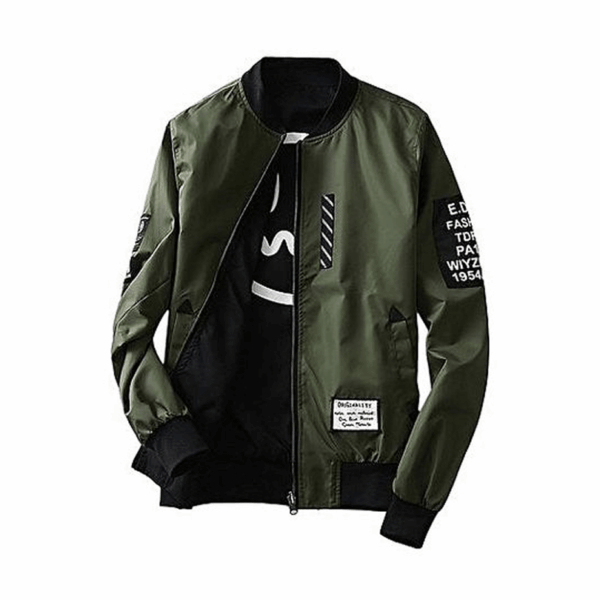 Patchwork Zipper Jacket Double Side-Green